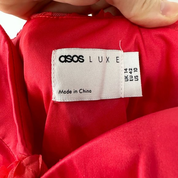 ASOS LUXE 3D flower mini dress with puff sleeves in red NWT 10 - Picture 5 of 7